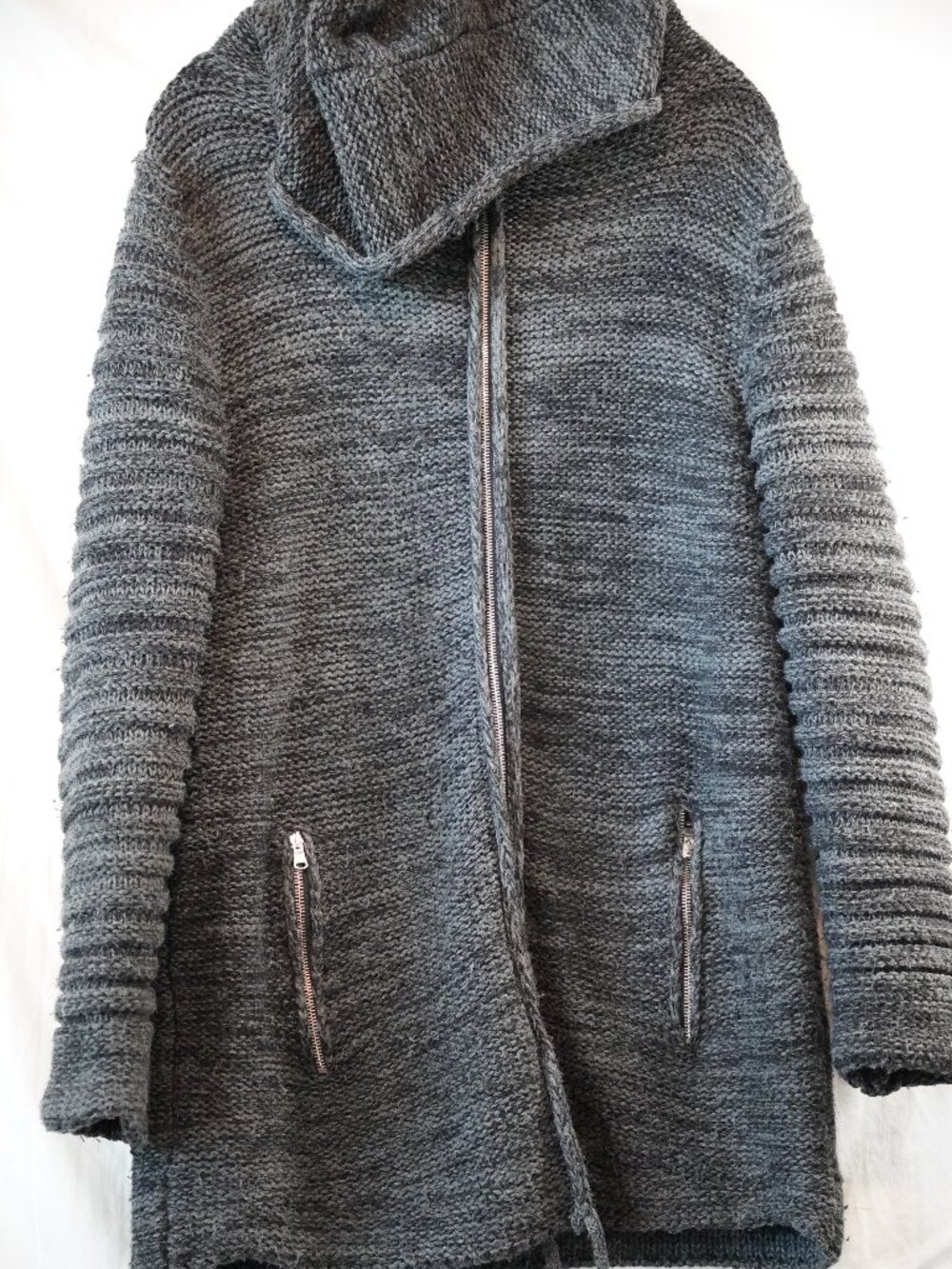 Leif Nelson Men's Knit Zip Cardigan Sweater XL Charcoal Asymmetric